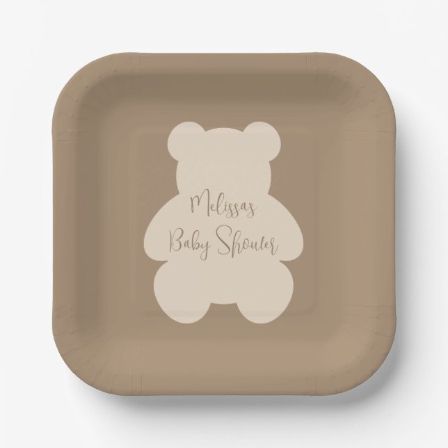 Assiettes En Carton Bearly Wait Beige Teddy Bear Baby Shower (Recto)