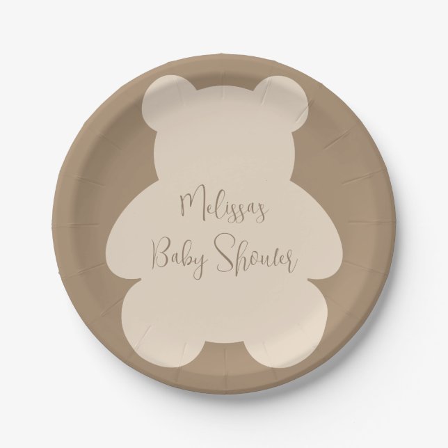 Assiettes En Carton Bearly Wait Beige Teddy Bear Baby Shower (Devant)