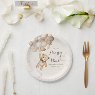 Assiettes En Carton Bearly Wait Brown Bear Balloon Baby shower