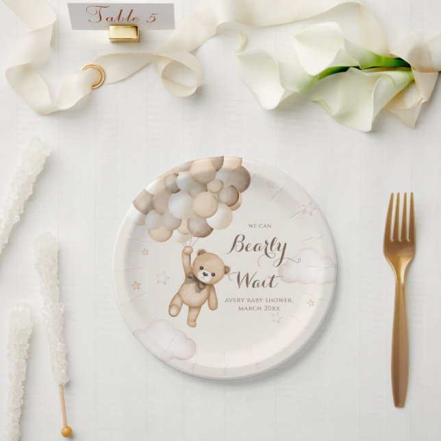 Assiettes En Carton Bearly Wait Brown Bear Balloon Baby shower (Mariage)