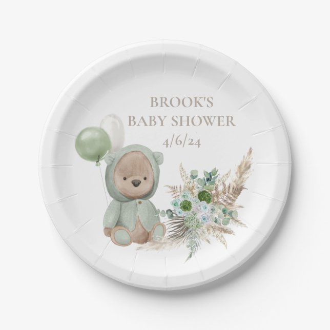 Assiettes En Carton Bearly Wait Green Boho Bear Favoriser (Devant)