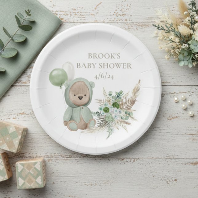 Assiettes En Carton Bearly Wait Green Boho Bear Favoriser (Créateur téléchargé)