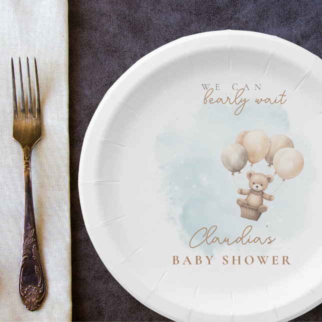 Assiettes En Carton Bearly Wait Neutral Baby Shower (Bearly Wait Baby Shower Plate)
