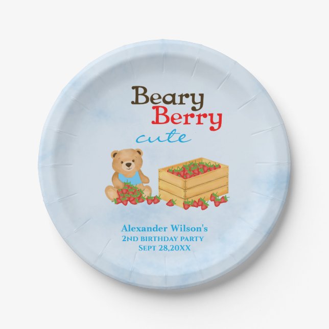 Assiettes En Carton Beary Berry Cute Strawberry Cub Garçon fête d'anni (Devant)