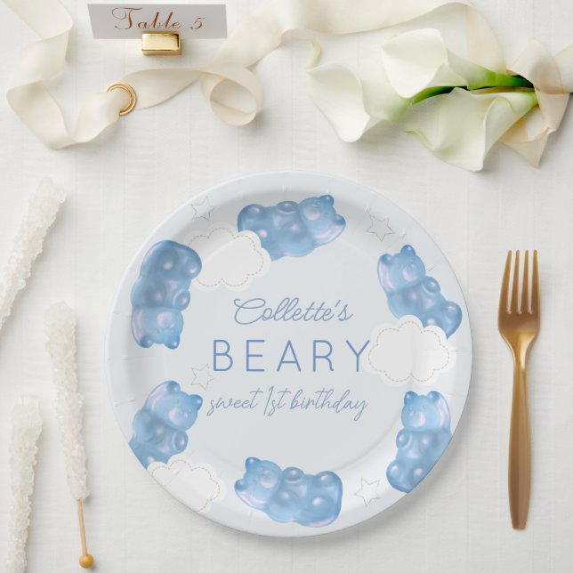 Assiettes En Carton Beary Sweet Blue Gummy Ours Boy Anniversaire (Mariage)