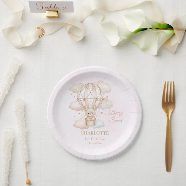 Assiettes En Carton Beary Sweet Hot Air Balloon 1st Birthday (Mariage)