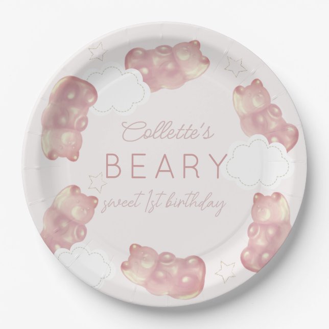 Assiettes En Carton Beary Sweet Pink Gummy Ours Girl Anniversaire (Devant)