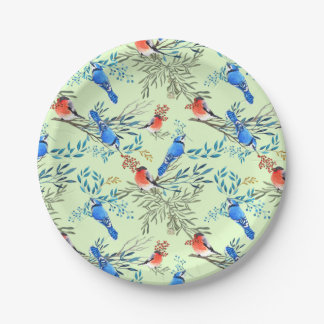 Assiettes En Carton Beau Aquarelle Oiseaux et Motif de Foliage