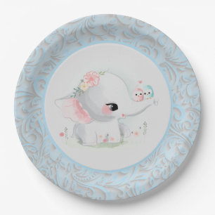 Assiettes En Carton Beau bébé blanc éléphant garçon bébé