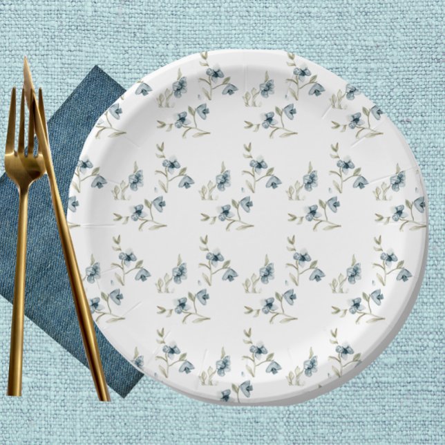Assiettes En Carton Beau bleu Floral Français Élégance (Créateur téléchargé)