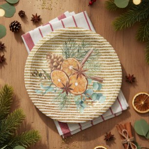 Assiettes En Carton Beau Bouquet de pins à tranche orange Noël