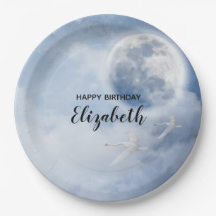 Assiettes En Carton Beau ciel bleu avec cygnes volants Anniversaire