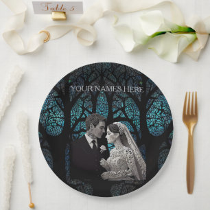 Assiettes En Carton Beau couple mariage sur un arbre de vie bleu