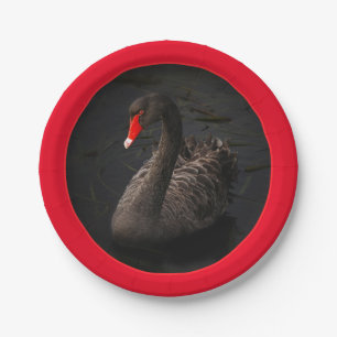 Assiettes En Carton Beau cygne noir avec une frontière rouge vif