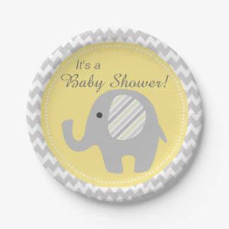 Assiettes En Carton Beau éléphant personnalisé de Baby shower neutre