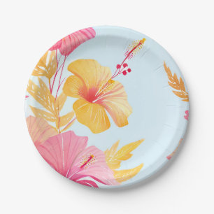 Assiettes En Carton Beau Hibiscus Fleur Tropicale Aquarelle