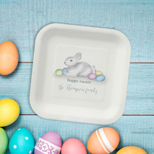 Assiettes En Carton Beau Pastel Joyeux Bunny de Pâques Simple Classiqu