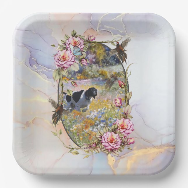 Assiettes En Carton Beau pointeur avec faisans (Recto)