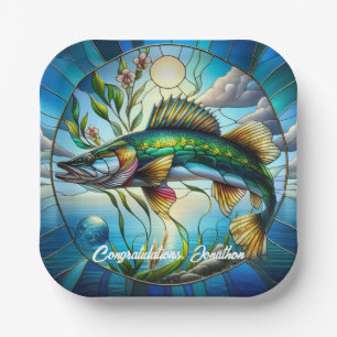 Assiettes En Carton Beau poisson d'eau douce et lac bleu