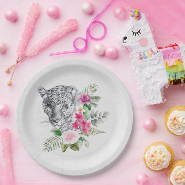 Assiettes En Carton Beau portrait de tête de léopard en aquarelle (Fête)