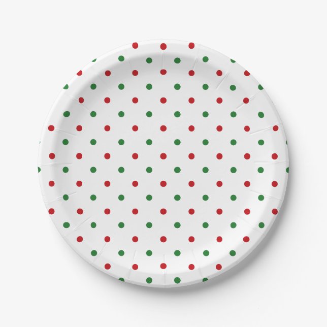 Assiettes En Carton Beau rouge blanc vert polka point motif vacances (Devant)