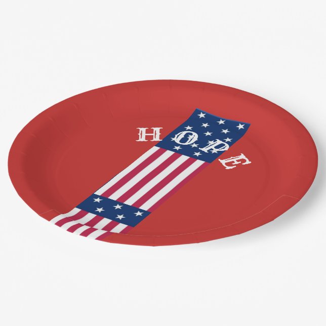 Assiettes En Carton Beau Rouge Bleu Blanc Star Hope USA (Angle)