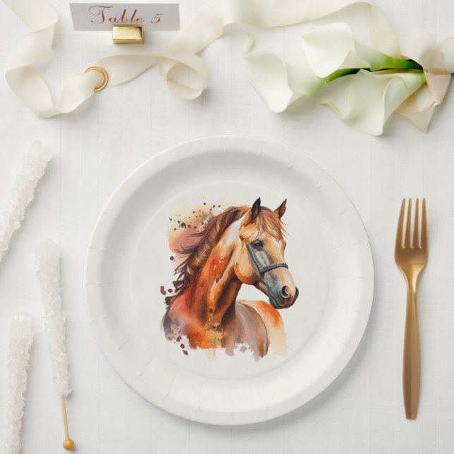 Assiettes En Carton Beau Sorrel Horse Portrait (Mariage)