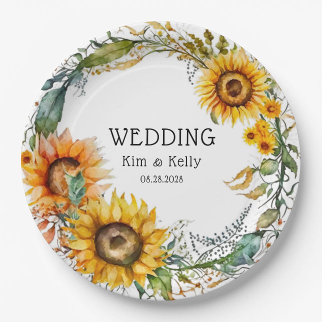 Assiettes En Carton Beau Sunflower Automne Mariage de Wreath Airy (Devant)