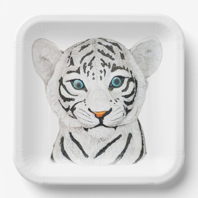 Assiettes En Carton Beau Tigre Blanc Avec Yeux Bleus (Recto)