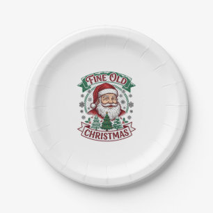 Assiettes En Carton Beau Vieux Noël Père Noël Arbres Flocons de neige