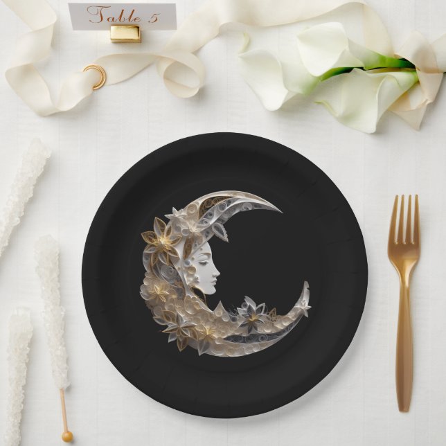 Assiettes En Carton Beau visage dans la lune (Mariage)