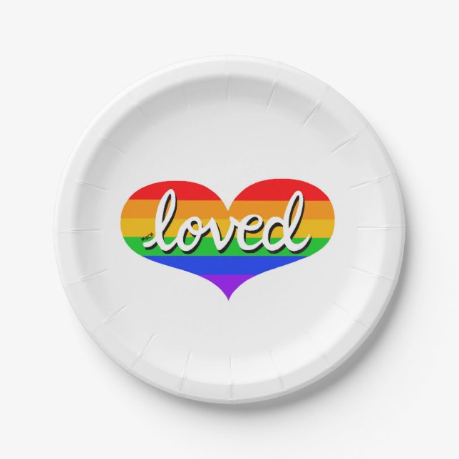 Assiettes En Carton BEAUCOUP AIMÉ -Adored - Rainbow amour coeur- (Devant)