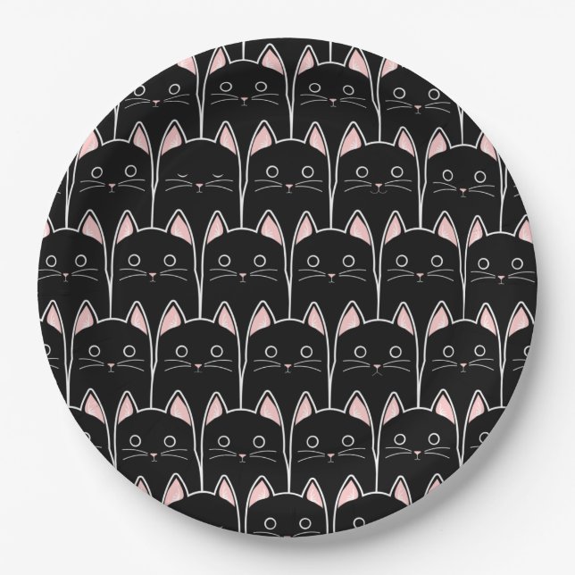 Assiettes En Carton Beaucoup de Motif de chats noirs (Devant)