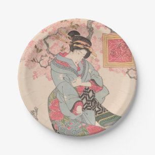 Assiettes En Carton Beautés sous les fleurs de cerisiers Vintage Ukiyo