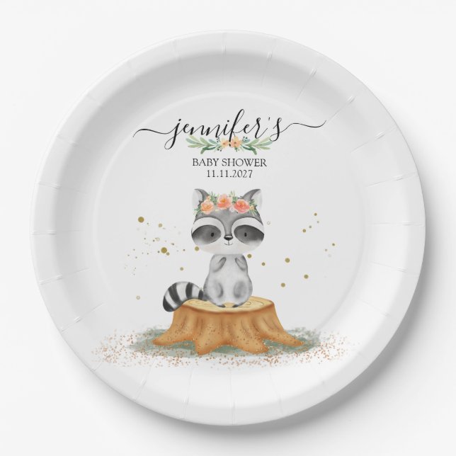 Assiettes En Carton Beautiful Raccoon Nature Baby Party (Devant)