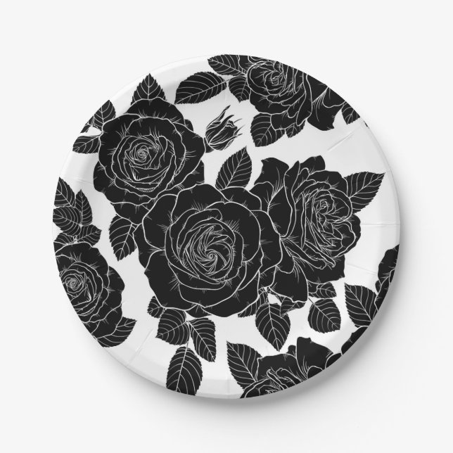 Assiettes En Carton Beautiful seamless black and white monochrome (Devant)