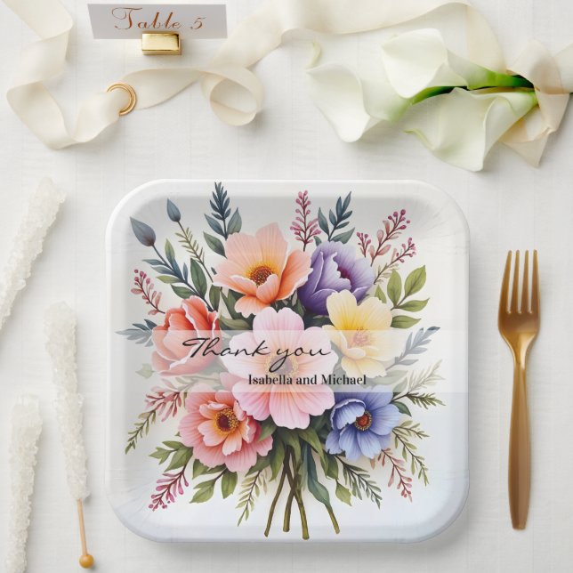 Assiettes En Carton Beautiful Wildflowers Modern Luxury Collection (Mariage)