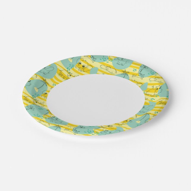 Assiettes En Carton Beaux animaux jouant avec de l'eau 2 (Angle)