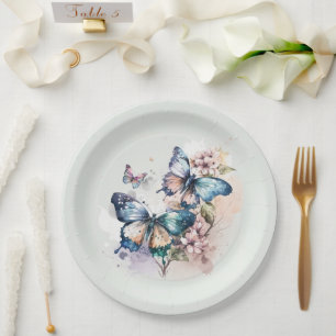 Assiettes En Carton Beaux papillons et fleurs Whimsical