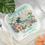 Assiettes En Carton Bébé à bord Baby shower floral de surf tropical<br><div class="desc">Le design exotique et floral "Baby on Board", sur le thème du surf tropical, est un modèle baby shower qui présente un thème neutre pour les hommes et les femmes, avec une touche tropicale. Le design dépeint un ensemble de planches de surf colorées avec l'océan et une vague éclatante au...</div>