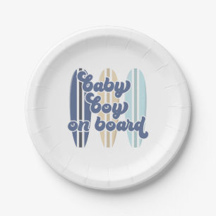 Assiettes En Carton Bébé à Bord Baby Shower Surfboard Plage