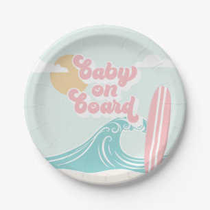 Assiettes En Carton Bébé à bord Fête de naissance Baby shower rose sur
