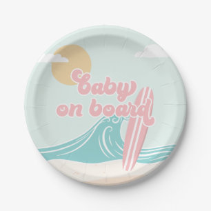 Assiettes En Carton Bébé à bord Fête de naissance Baby shower rose sur