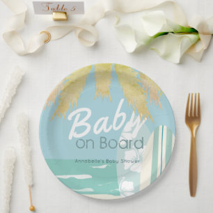 Assiettes En Carton Bébé à Bord Garçon de Surf sur la Plage Baby Showe
