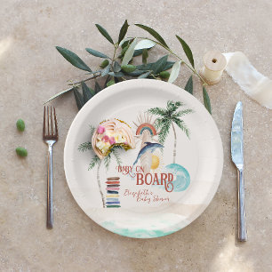 Assiettes En Carton Bébé à bord Rétro Baby Shower d'été Surf