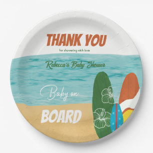 Assiettes En Carton Bébé à bord surf Baby shower de plage tropical