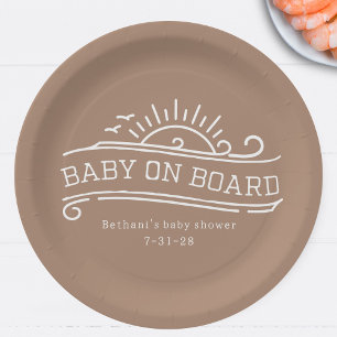 Assiettes En Carton Bébé à bord surf Baby shower neutre