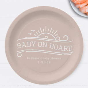 Assiettes En Carton Bébé à bord surf Baby shower rose