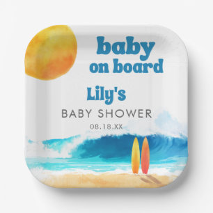 Assiettes En Carton Bébé à bord Surf Beach Baby Shower Aquarelle