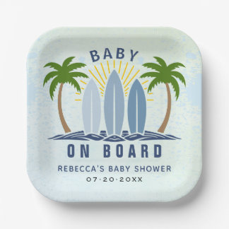 Assiettes En Carton Bébé à bord surf splash bleu bébé garçon douche
